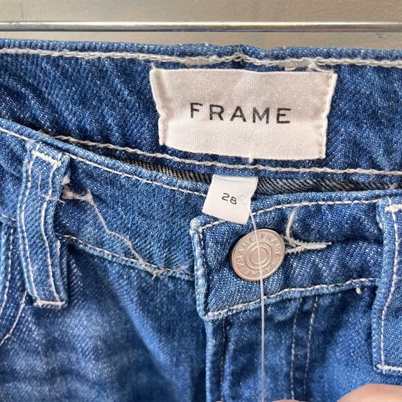 Frame Le Pixie HighNTight Wide Leg Jeans Size 28 Blue Denim Raw Hem Cotton Blend - Picture 5 of 5